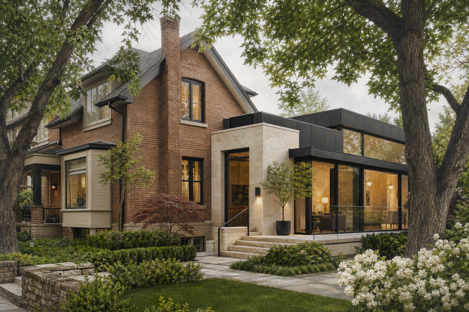 Heritage Calgary residence with a contemporary architect-designed addition — editorial illustration.